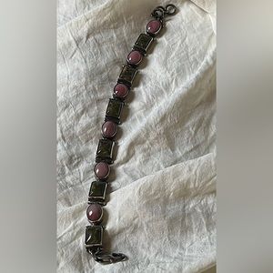 Vintage SAJEN Rhodochrosite & Moss Agate Sterling Silver Bracelet